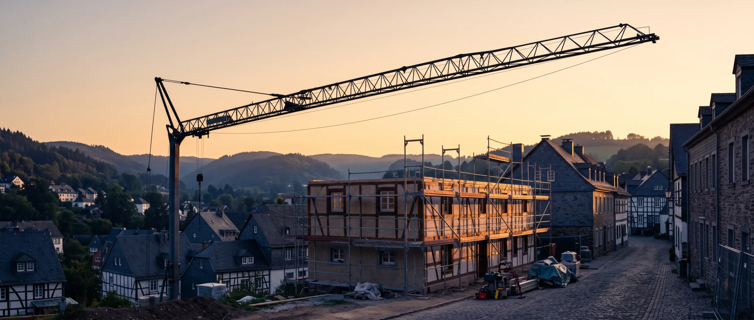 Baustelle im warmen Abendlicht